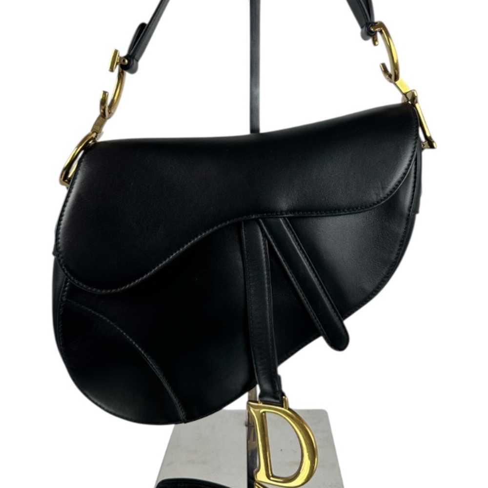 DIRECT SHIP W/COA- Christian Dior Saddle Bag Black Leather Gold Hardware